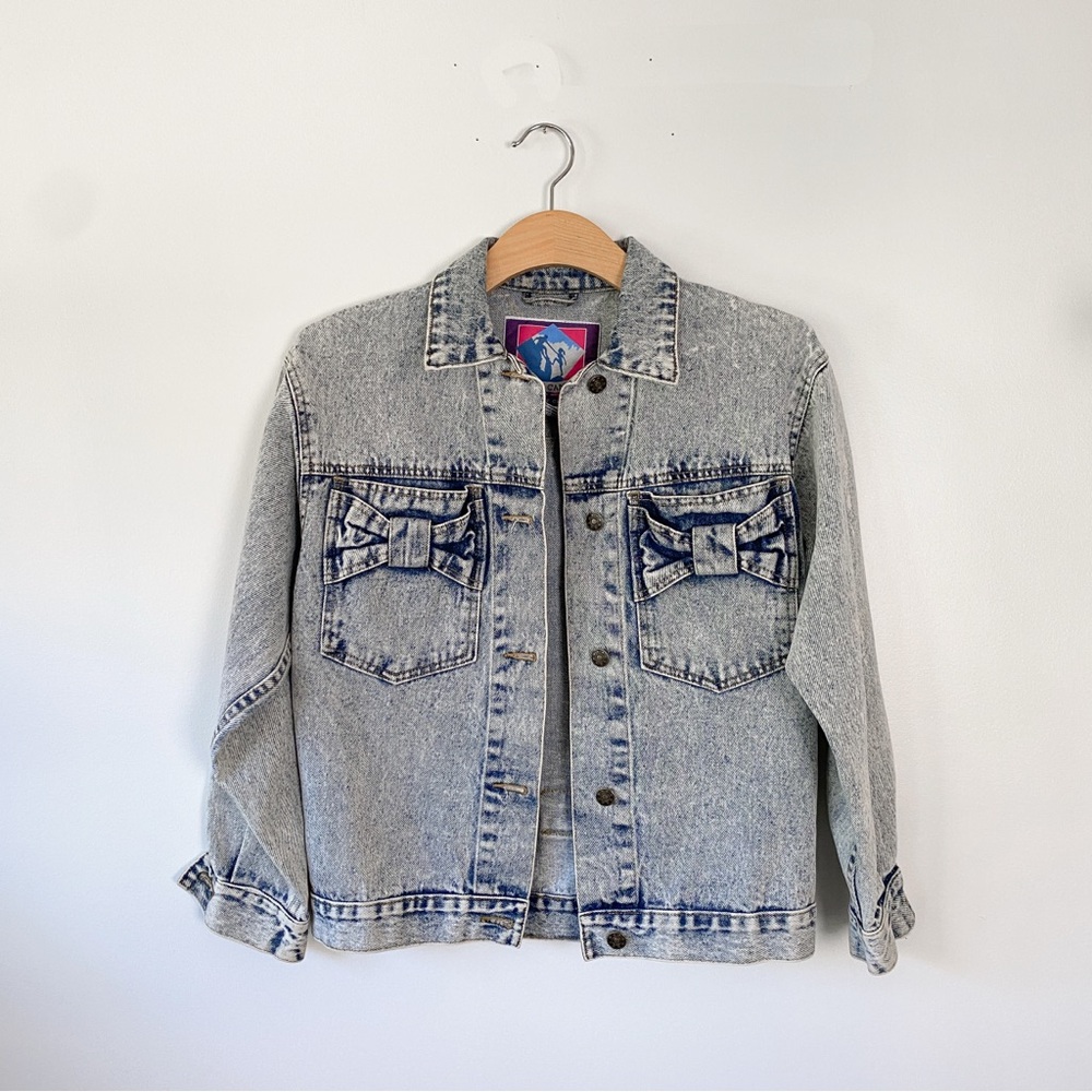 Vintage Denim Jacket with Bow Pockets